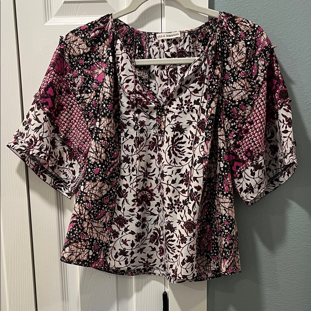 Ulla Johnson Small Pink and Brown Floral Blouse EUC